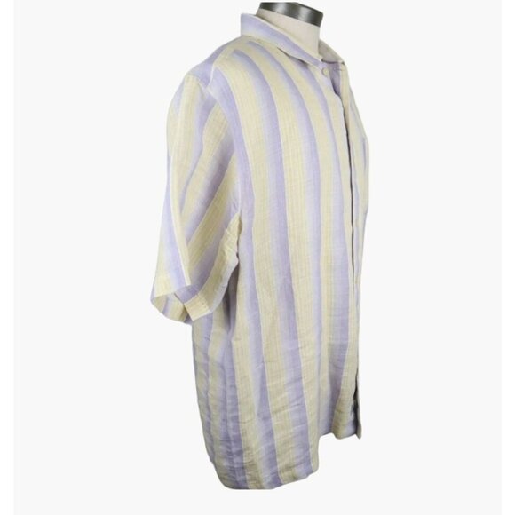 Tommy Bahama 100% Cotton Linen Shirt Men's Size Large Blue & Yellow Vertical Str - Picture 5 of 7